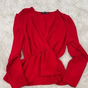 Boohoo Red Wrap Top for Women